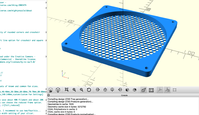 Screenshot of OpenSCAD model rendering of DIY solder fume extractor